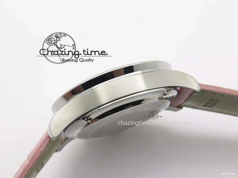 MIROTIME 0311 Portuguese 40mm Chrono SS Pink MOP Dial on Pink Leather Strap A Reliable 7391